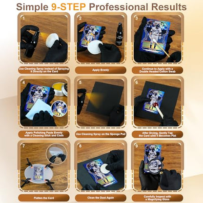 17-in-1 Card Cleaning Kit, Card Care Polishing Restoration with Plastic Case, Trading Card Cleaning with Polishing Cream and Cleaning Spray, Suitable for PSA Rated Card Care & Flatten Edges (12.1")