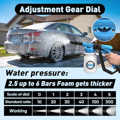 Upgraded Car Wash Foam Gun, Foam Cannon, Adjustable Hose Wash Sprayer with 2.5 to 6 Bars Foam Blaster, NEW Handle, Wash Mitten &Towel, Suitable for Car Cleaning & Garden Use with 1/2” Quick Connector - style: Upgraded Handle Car Wash Foam Gun