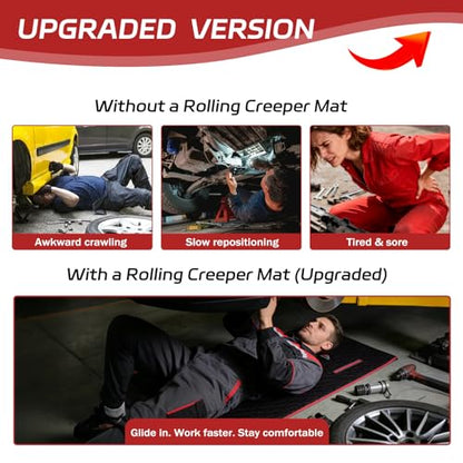 Upgraded Rolling Creeper Mat for Mechanics, 60 x 28 in Padded Automotive Work Mat for Cars, SUVs & Pickup Trucks, Red - color: Red