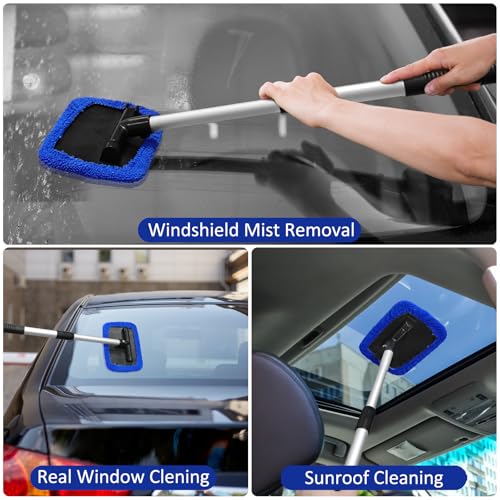 Beieverluck 20 Pieces Windshield Cleaner Tool, Inside Car Windshield Cleaning Tool with 12 Microfiber Pads, 4 Spray Bottle, and Extendable Handles Car Window Cleaning Tool Kit, Blue - color: blue
