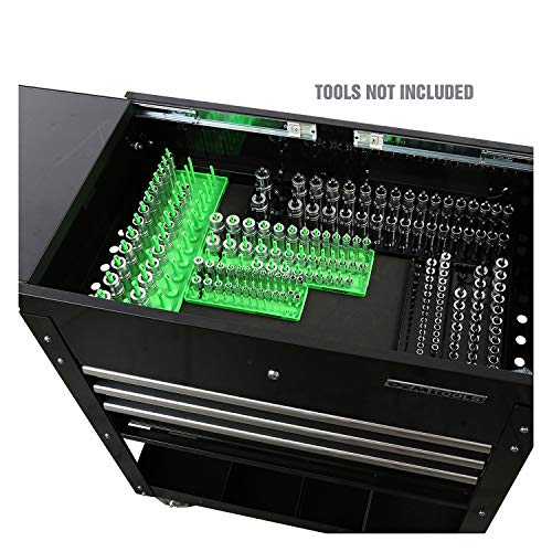 OEMTOOLS 22337 3-Post SAE And Metric Socket Tray Set, 6 Piece, Deep, Shallow, And Impact 3 Row Socket Organizer for Tool Box Drawer, 1/4, 3/8 and 1/2 Inch Drive, SAE And Metric, Black, Green - size: 6 Piece SAE and Metric