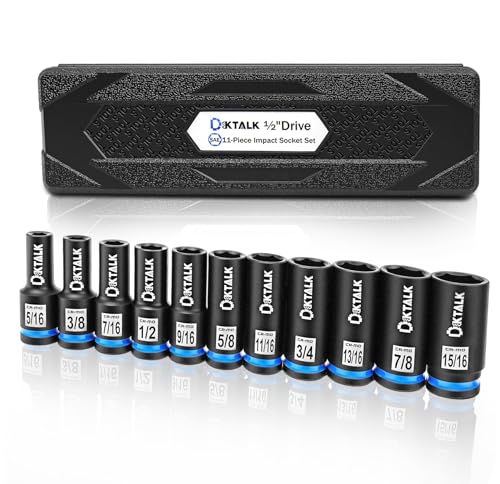 11PCS 1/2“ Drive Impact Deep Socket Set SAE (5/16″-15/16″) 6-Point CR-MO | Deep Well Socket Set for Impact Wrench, Heavy Duty Automotive & Machinery Repair - size: 11PCS SAE