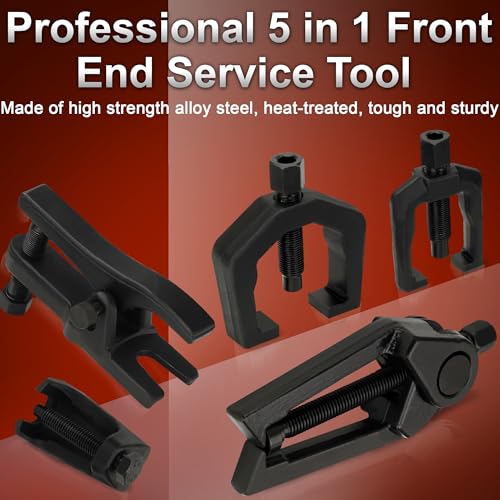 5pcs Pitman Arm Puller Ball Joint Separator, Tie Rod End Tool for Ball Joint Press Kit, Front End Service Kit, Splitter Removal Kit (Black) - color: black