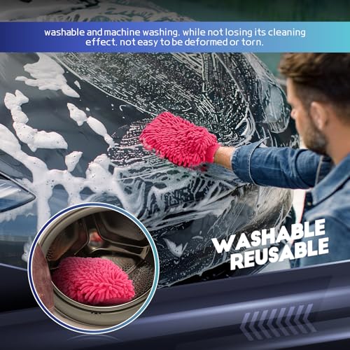 wuyaoyao 2PCS Car Wash Mitt, 10.14"×7.12" Chenille Microfiber Car Wash Mitts, Scratch-Free & Lint-Free, Absorbent Double Sided Clean Glove for Cars Cleaning, Auto Cleaning Supplies (Pink) - color: Pink