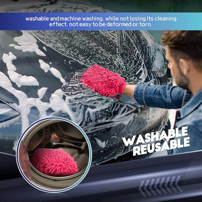 wuyaoyao 2PCS Car Wash Mitt, 10.14"×7.12" Chenille Microfiber Car Wash Mitts, Scratch-Free & Lint-Free, Absorbent Double Sided Clean Glove for Cars Cleaning, Auto Cleaning Supplies (Pink) - color: Pink