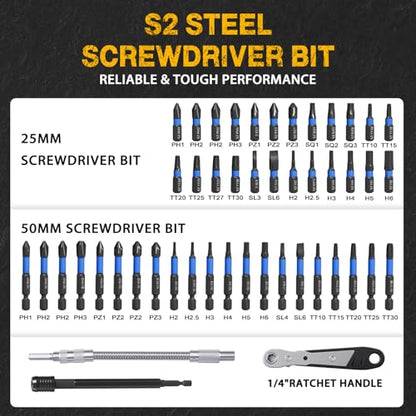 XOOL 86-Piece Magnetic Impact Nut Driver Set, Metric & SAE, with Socket Adapters, Universal Joint, Flexible Shaft, Wing Nut Driver, Power Bits & Quick-Release Extension