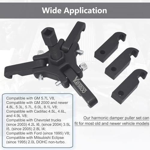 Harmonic Balancer Damper Pulley Puller Kit | Compatible with Ford GM Chrysler Cadillac Chevy, Adjustable Upgraded 3-Jaw Puller for Harmonic Damper & Balancer Removal - color: Black Case