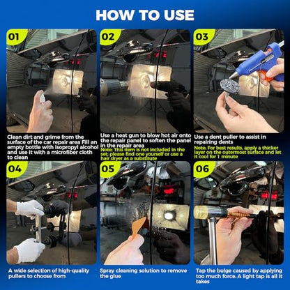 DISEN 155Pcs Paintless Dent Removal Kit, Car Dent Repair Tool Set with Metal Dent Lifter, Bridge Puller, T-Slide Hammer, Glue Gun & 100 Tabs, for Dents, Dings, Creases and Hail Damage