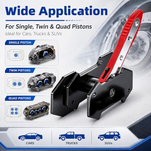 Brake Caliper Compression Tool, 360° Adjustable Ratcheting Brake Pad Spreader for Single Twin Quad Piston Calipers, Extra Include 2 Hooks & 2 Magnetic Steel Plates, Cars Disc Brake Repair Tool