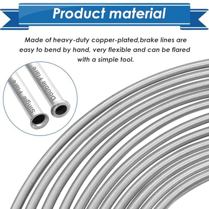 1/4Inch x 25 ft Brake Line Tubing Kit Flexible Zinc Coated Alloy Brake Line Tubing Coil with 16 Inverted Flare Fittings SAE Standard - size: 1/4 Inch Silver, style: Brake Line