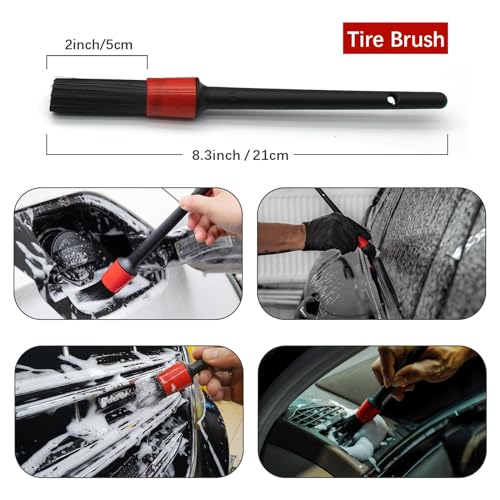 Wheel Brush Kit for Cleaning Wheel and Tire, 2 Soft Bendable Wheel Woolies Cleaning Brush, Stiff Tire Brush, Detailing Brush, Flexible&Durable Wheel Rim Cleaner Brush Set (Red)