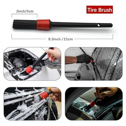 Wheel Brush Kit for Cleaning Wheel and Tire, 2 Soft Bendable Wheel Woolies Cleaning Brush, Stiff Tire Brush, Detailing Brush, Flexible&Durable Wheel Rim Cleaner Brush Set (Red)
