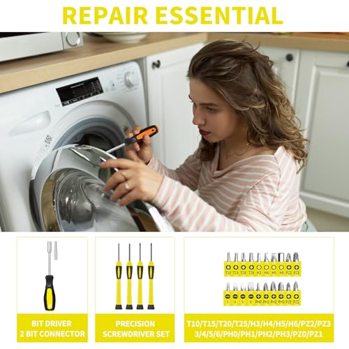 HANGYING 39-Piece Household Tool Kit, Home Tool Set with Plastic Toolbox | Basic Home Tool Set with Storage Case, General Household Hand Tool Kit, Home Garage Office College Dormitory Use, Yellow - color: Yellow