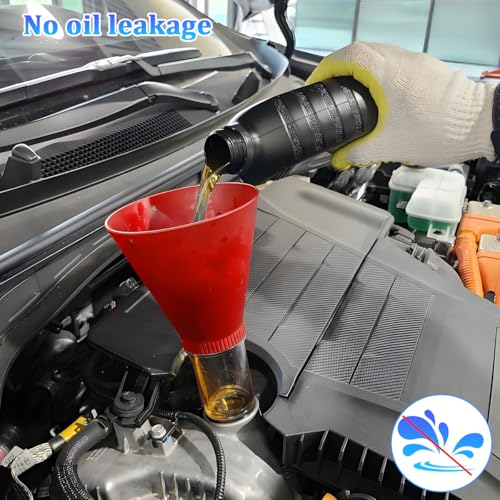 Car Engine Oil Funnel, Vehicle Threaded Locking No Spill Spout Directly into Filler Funnel, Automotive Diesel Change Tool, Compatible with Avalon Tercel Venza (Red) - color: Red