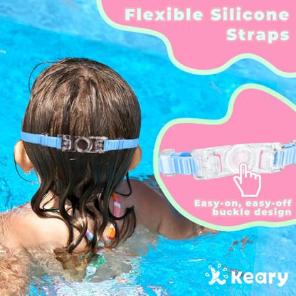 Keary 2 Pack Kids Swim Goggles for 3-15 UV Protection Anti-Fog Pool Water Swimming Goggles for Boys Girls Youth Toddler - color: Blue & Green