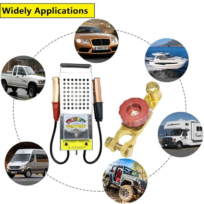 Battery Load Tester, Alternator Load Tester 12V 6V with Voltmeter Alligator Clips, Top Post Battery Disconnect Switch for Car, RV, Truck, Marine, Boat - color: Battery Load Tester+Battery Disconnect Switch