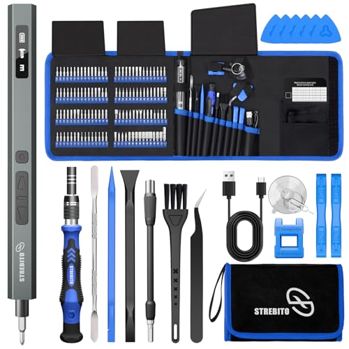 STREBITO 144-Piece Upgraded Electric Screwdriver | Max 0.7 N.m, 120 Magnetic Bits, 5-gear Torque Adjustment, Precision Screwdriver Set, Repair Tool Kit for Electronics and PC - color: Upgraded-blue