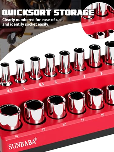 SUNBABA 8-Piece Magnetic Socket Organizer Set,1/2", 1/4" and 3/8" SAE & Metric Deep & Shallow Socket Holder Kit, Socket Trays, holds 197Pcs Sockets (sockets not included)