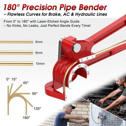 25ft Brake Line Kit with Deburring Tools, 3/16” & 1/4” Copper Steel Tubing, Includes Double/Single Flare Tool, Tube Cutter, Bender & Fittings, Universal Car & Truck DIY Repair Set - size: L-Double Flare