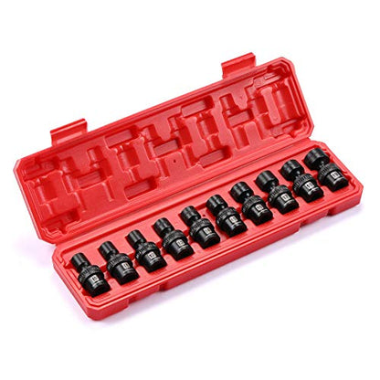 MIXPOWER 10-piece 3/8" Drive Shallow Universal Impact Socket Set, Metric,10-19mm, Swivel Socket with Flexible Wobble, CR-MO - size: 10 Pcs Metric 3/8''Dr. (Shallow)