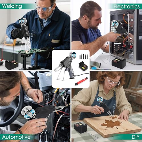 Soldering Iron gun Kit,60W Auto Feed Soldering Kit with Adjustable Temperature LCD Display,Wire,Tip Cleaner Kit,5Tips,Pump for Electronic PCB Repair,DIY - style: Soldering Iron Gun Kit with 3-in-1 Cleaner