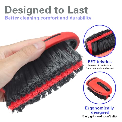 Carpet Cleaning Brush & Upholstery Brush Set, Hard Bristle Carpet Scrub Brush, Rug Brush, Couch Cleaner Brush, Fabric/Leather Detail Brush for Car, Home & Outdoor Furniture (Red) - color: Red