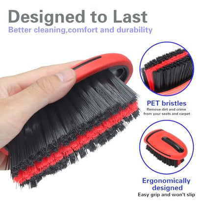 Carpet Cleaning Brush & Upholstery Brush Set, Hard Bristle Carpet Scrub Brush, Rug Brush, Couch Cleaner Brush, Fabric/Leather Detail Brush for Car, Home & Outdoor Furniture (Red) - color: Red