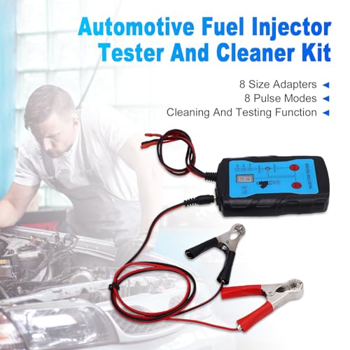 Fuel Injector Tester and Cleaner Tool Kit, 4 Pulse Modes 12V Universal Fuel Injector Tester with 8 Cleaning Adapters
