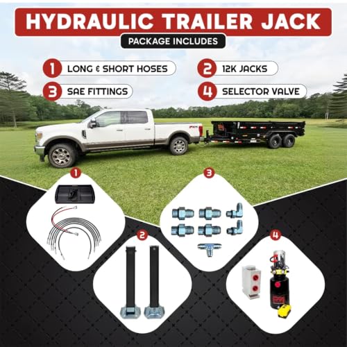 Hydraulic Trailer Jack (24,000 lb) Power Jack 12K x 2 Double Acting, Lift Trailer Jack Stand & Hydraulic Power Unit with (Hydraulic Jack with Bracket) (24k Jack Weld On) - style: 24k Jack Weld On