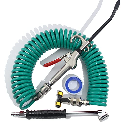 iBroPrat Air Blow Gun Kit,Heavy Duty Air Seat Blow Gun Kit for Semi Truck Air Hose with 30FT Long Coil and Extended Dual Head Tire Air Chuck Green - color: Green