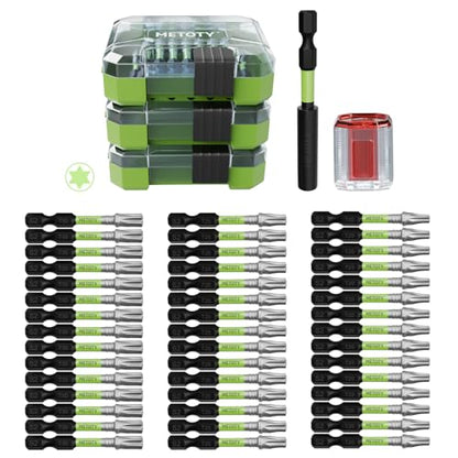 47PCS Impact Torx Screwdriver Bits Set Magnetic (T20/T25/T30) S2 Steel Multi-Star Driver Bits with Green Storage Box - size: Torx with Storage Box with 47PCS