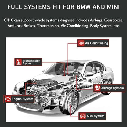 C410 OBD2 Scanner Fit for BMW Mini EPB ABS SRS DPF Oil Reset Multi System Scan Tool with Battery Registration OBDII Code Reader Diagnostic Scan Tool [New Version Update of Creator C110+ C310+]