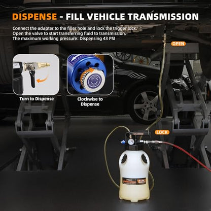 FOUR UNCLES Transmission Fluid Pump - Pneumatic Transmission Fluid Extractor and Dispenser with 15 Metal ATF Adapters and Pressure Gauge for Automotive Use, Transmission Fluid Transfer Pump Kit - size: 6L