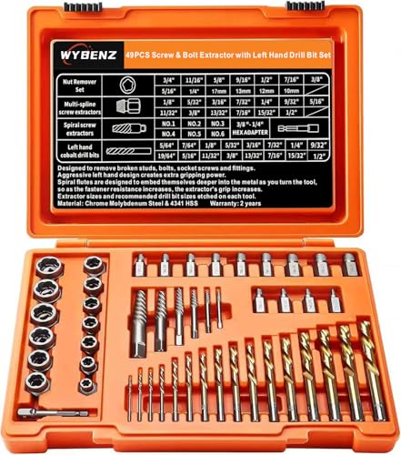 49PCS Screw Extractor Bolt Extractor Set with Left Hand Drill Bit Set, Multi-Spline Easy Out Broken Bolt Kit, Bolt Remover for Broken Stripped Rounded-Off Bolts Rusted Nuts Screws - size: 49PCS