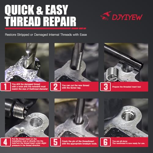 Helicoil Thread Repair Kit 262 Pc Metric & SAE Helicoil Repair Kit Includes M5 M6 M8 M10 M12 1/4" 5/16" 3/8" 7/16" 1/2" Kit with Thread Gauge - size: 10 sizes, style: Metric & SAE Set, 262 pcs