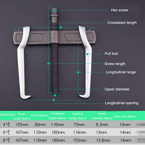Two Jaw Bearing Puller Remover, Solid Carbon Steel 2 Claw Gears Puller for Removal of Pulley Flywheel Bearing, Adjustable Two Jaw Pilot Bearing Gear Puller Removal - size: 20cm/8in