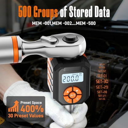 1/2" Digital Torque Wrench Adapter Set, 7.3-147.5 Ft.lb/10-200 N.m Electronic Torque Adapter with Buzzer & LED Indicator for Automotive Motocycle Car Repair