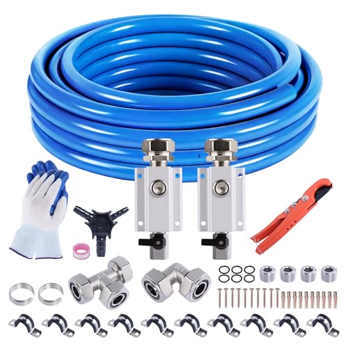 Shop Air Line Kit 3/4” 50FT Compressed Air Piping System HDPE-Aluminum-HDPE Air Tubing with 4-Way Aluminum Blocks Brass Valves Air Piping Fittings Kit Air Compressor Accessories for Garage - size: 3/4" OD 50FT