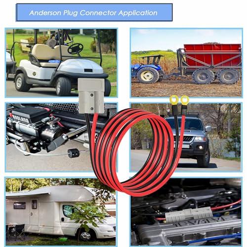 Anderson Plug Connector Cable,Electric Forklift Charging Plug,50A Battery Quick Jumper Cable Connector,with 10AWG 2M Cable Towing Winch Quick Connection .(Anderson 2m) - size: Anderson Plug Connector to Copper Ring 2M