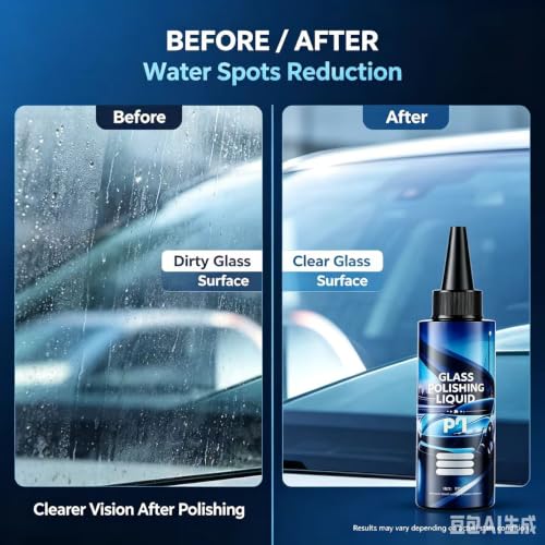 Car Glass Polishing Compound, Cerium Oxide Water Repellent Cleaner, Removes Oil Film & Water Spots, Fixes Minor Scratches, Restores Clarity