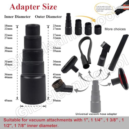 GIB 10Pcs Universal Vacuum Attachments for Shop Vac Accessories w/Adapters | 2 1/2" to 1 1/4" and 1 7/8" to 1" Vacuum Hose Adapters, Vacuum Brush Attachment Flexible Crevice Tool, Vacuum Extension Wand - size: 10 PCS