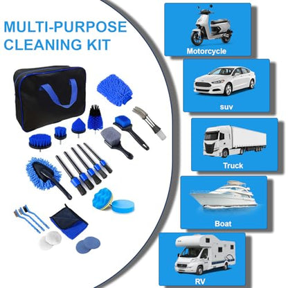 26PCS Car Detailing Kit, Car Detailing Brush Set, Car Cleaning Kit, Auto Detailing Tools for Interior Exterior Wheels, Professional Car Wash Accessories with Windshield Cleaning Tool and Storage Bag