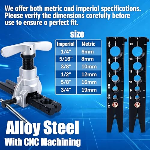 Eccentric Flaring Tool Kit, 45° Copper Flaring Tool for HVAC Mini Split & Auto Brake Line, SAE 1/4"-3/4" & Metric 6-19mm Tubing Flaring Kit with Tube Cutter, Deburrer and Hard Storage Case