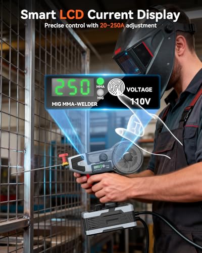 2 in 1 MIG and Stick Welder: 250A Handheld Portable Welding Machine, 110V Gasless Flux Core Wire Feed Welder & MMA ARC Welder Gun, 3.97lb w/LCD Display, for .032"/.040" Wire and 3/32"-1/8" Rod - style: MMA+MIG