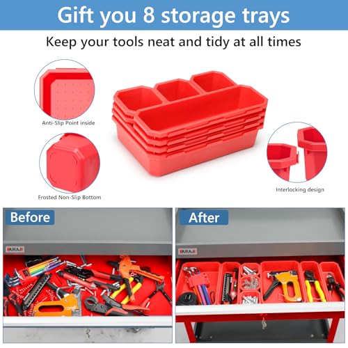 AIRAJ Rolling Tool Cart,Heavy Duty Tool Cart on Wheels,440LB Load Capacity,Utility Tool Cart with Drawers,Storage Cart with Locking System,Hooks and Parts Box for Mechanic,Warehouse,Workshop - size: Red