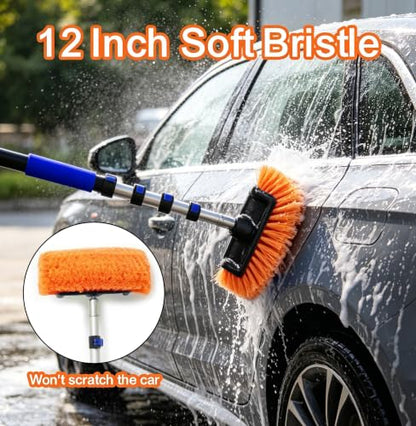 AgiiMan Car Wash Brush with Long Handle, 3-12FT Telescoping Car Cleaning Kit, Soft Bristle RV Wash Brush and Car Wash Mop for Car Truck SUV RV Boat Solar Panel House Siding Exterior Washing
