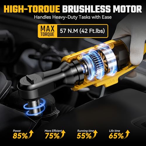 3/8" Cordless Ratchet Wrench for De-WALT 20V Max Battery - 42Ft-Lbs Brushless Motor Electric Ratchet Set with 0-220RPM Variable Speed, 8 Sockets, 3/8" and 1/4" Adapters,3" Extension Bar (Tool Only)