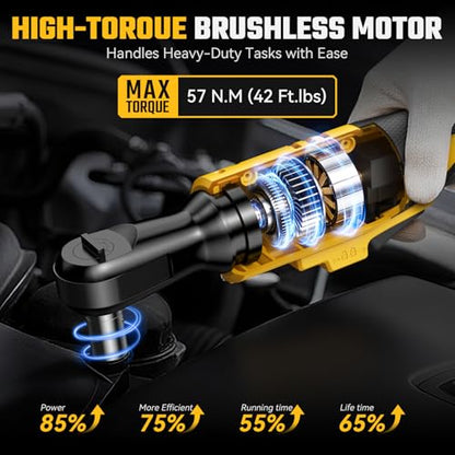 3/8" Cordless Ratchet Wrench for De-WALT 20V Max Battery - 42Ft-Lbs Brushless Motor Electric Ratchet Set with 0-220RPM Variable Speed, 8 Sockets, 3/8" and 1/4" Adapters,3" Extension Bar (Tool Only)