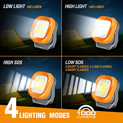 EverBrite Rechargeable Portable Magnetic Led Work Light, 1000 Lumen Super Bright Cordless Light for Car, Camping, Outdoors, Emergency & Job Site Lighting, 4 Modes, Orange Gray