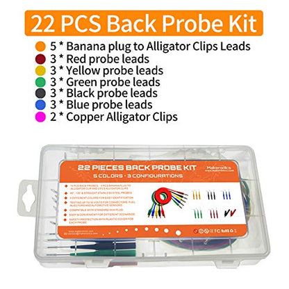 Makeronics 22 PCS Back Probe Kit | Multimeter Back Probe Pins with Test Leads and Alligator Clips Electrical Circuit Diagnostic Tool Set for Car Repair - style: 22 PCS